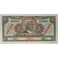 HAITI 1979 . ONE 1 GOURDE . SPECIMEN BANKNOTE